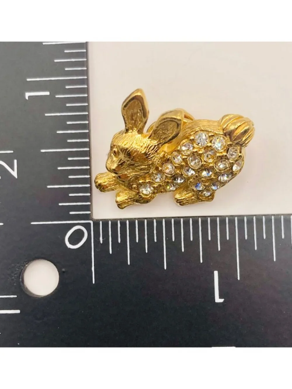 AVON Gold-Tone Rabbit Lapel Pin Rhinestone Accents -36B